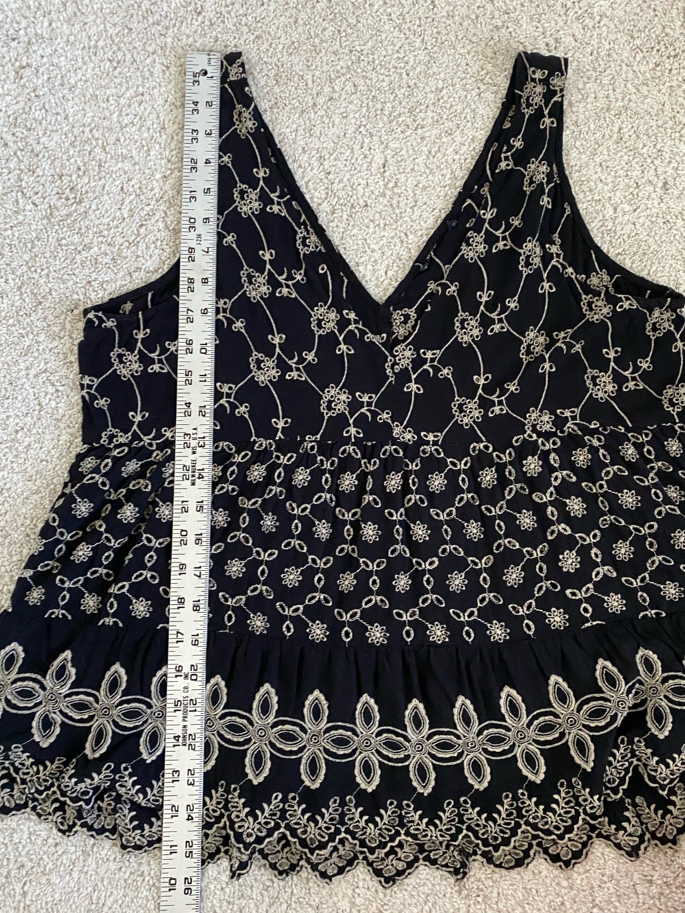 American Eagle Outfitters Black Tank Top with Cream Floral Embroidery - Picture 6 of 6